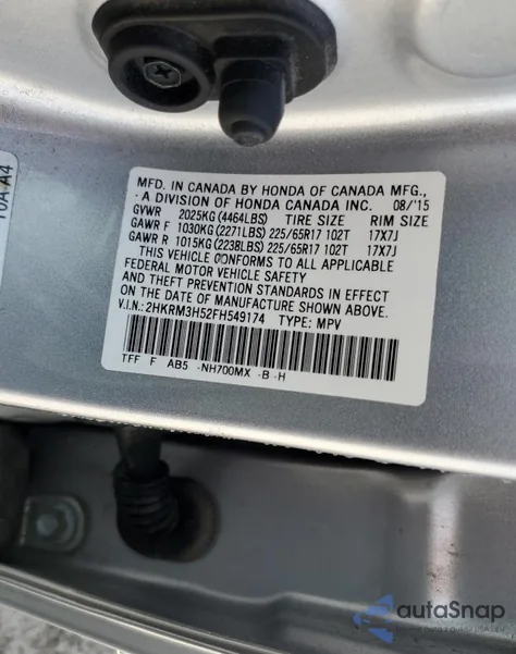 2015 Honda Cr-V Ex из США, поврежденный, VIN 2HKRM3H52FH549174